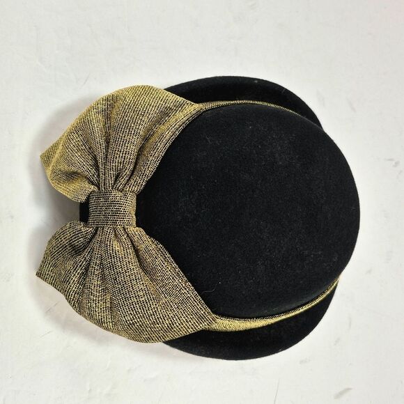 Vintage Bollman Doeskin Black Wool Felt Hat Bow Made in USA Mid Century. main image 11